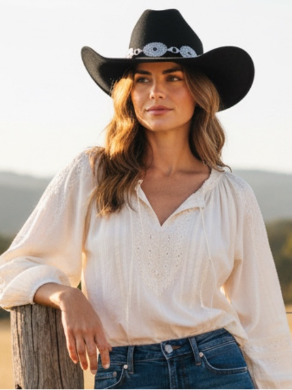Black Cowboy Hat with Silver Accents